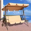Outdoor 2-Seat Swing with Teapoy Weather Resistant Canopy Powder Coated Steel Frame Patio Swinging Hammock with  Stand and Removable Cushion - beige