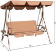 Outdoor 2-Seat Swing with Teapoy Weather Resistant Canopy Powder Coated Steel Frame Patio Swinging Hammock with  Stand and Removable Cushion - coffee