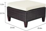 Outdoor Patio Furniture Wicker Ottoman Seat with Cushion;  All Weather Foot Rest Stool Coffee Table;  Easy to Assemble - Beige