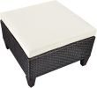 Outdoor Patio Furniture Wicker Ottoman Seat with Cushion;  All Weather Foot Rest Stool Coffee Table;  Easy to Assemble - Beige