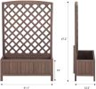 Wooden Planter Box Raised Garden Bed With Trellis - Brown - Wood