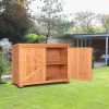 Double Doors Fir Wooden Garden Yard Shed Lockers Outdoor Storage Cabinet Unit Orange Red - Orange Red