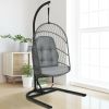 Hanging Wicker Egg Chair with Stand and Cushion - Gray