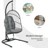 Hanging Wicker Egg Chair with Stand and Cushion - Gray