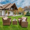 5 Pieces Patio Furniture Set Outdoor Conversation Furniture Sets with Glass Tables Soft Cushion Sectional Sofa Sets PE Rattan Chairs for Bistro Garden