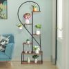 Artisasset 6 Layers Half Heart Iron Wood Suitable For Garden Balcony Patio Lawn Home Decoration Plant Stand Flower Pot Stand Iron Flower Stand Black -