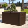120 Gallon Plastic Deck Box - Outdoor Waterproof Storage Box for Patio Mats; Gardening Tools and Pool Toys - brown - Polypropylene
