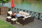 Direct Wicker 7 PCS Outdoor PE Rattan Wicker Sofa Rattan Patio Garden Furniture;  With Wide Cabinet;  Gray - brown