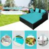 Spacious Outdoor Rattan Daybed with Upholstered Cushion - Turquoise