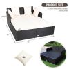 Spacious Outdoor Rattan Daybed with Upholstered Cushion - White