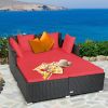 Spacious Outdoor Rattan Daybed with Upholstered Cushion - Red