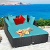 Spacious Outdoor Rattan Daybed with Upholstered Cushion - Turquoise