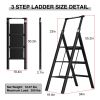 3 Step Ladder;  Retractable Handgrip Folding Step Stool with Anti-Slip Wide Pedal;  Aluminum Stool Ladders 3 Steps;  300lbs Safety Household Ladder -