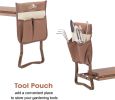 Folding Garden Kneeler Seat Foldable Bench Stool Soft Kneeling Pad w/ Tool Pouch;  Coffee Brown - KM3427-C-LM