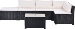 6-Piece Outdoor Furniture Set with PE Rattan Wicker, Patio Garden Sectional Sofa Chair, removable cushions - Beige