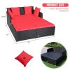 Spacious Outdoor Rattan Daybed with Upholstered Cushion - Red