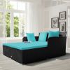 Spacious Outdoor Rattan Daybed with Upholstered Cushion - Turquoise
