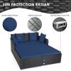 Spacious Outdoor Rattan Daybed with Upholstered Cushion - Navy