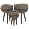 Planter 3 pcs Wicker with PE Lining - Brown