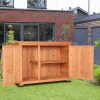 Double Doors Fir Wooden Garden Yard Shed Lockers Outdoor Storage Cabinet Unit Orange Red - Orange Red