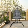 Hanging Wicker Egg Chair with Stand and Cushion - Gray
