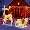 Christmas Reindeer Sleigh Decoration with 100 Lights - golden