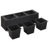 Garden Raised Bed with 3 Pots 39.4"x11.8"x14.2" Poly Rattan Black - Black