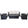 6-piece All-Weather Wicker PE rattan Patio Outdoor Dining Conversation Sectional Set with coffee table, wicker sofas, ottomans, removable cushions - B