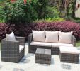 Outdoor garden garden furniture 4-piece brown PE wicker combination upholstered sofa set - Glam