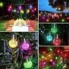 Garden Cracked Glass Ball Hanging Solar Lights with Handle and Clip - White