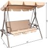 Outdoor 2-Seat Swing with Teapoy Weather Resistant Canopy Powder Coated Steel Frame Patio Swinging Hammock with  Stand and Removable Cushion - beige