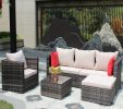 Outdoor garden garden furniture 4-piece brown PE wicker combination upholstered sofa set - Glam
