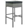 5-Piece Rattan Dining Table Set, PE Wicker Square Kitchen Table Set with Storage Shelf and 4 Padded Stools for Poolside, Garden, Gray Wicker+Dark Gray