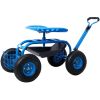 Rolling Garden Scooter Garden Cart Seat with Wheels and Tool Tray; 360 Swivel Seat; Blue - as Pic