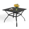 MEOOEM Outdoor Patio Dining Table 37 inch Square Metal Table with 2.2 inch  Umbrella Hole 4 Person Outdoor Bistro Metal Dining Table for Garden, Backy