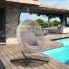 Large Hanging Egg Chair with Stand & UV Resistant Cushion Hammock Chairs with C-Stand for Outdoor - Beige