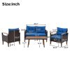 4-Piece Garden Furniture;  Patio Seating Set;  PE Rattan Outdoor Sofa Set;  Wood Table and Legs;  Brown and Beige - Blue
