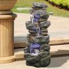 Outdoor Fountain 40inches Poly-resin Rock Water Fountain with LED Lights - 40inches