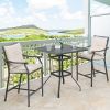 Patio Bar Stools Set of 2 Outdoor Bar Height Chairs Patio Furniture Steel Chairs with Armrest and Cushions for Outdoor Indoor - Beige