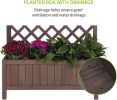 Wooden Planter Box Raised Garden Bed With Trellis - Brown - Wood