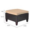 Outdoor Patio Furniture Wicker Ottoman Seat with Cushion;  All Weather Foot Rest Stool Coffee Table;  Easy to Assemble - Khaki