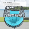 Hanging Egg Chair Outdoor Indoor Patio Swing Chair with UV Resistant Cushion Wicker Rattan Hammock Basket Chair with Stand (Turqoise) - Blue