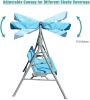 Outdoor 2-Seat Swing with Teapoy Weather Resistant Canopy Powder Coated Steel Frame Patio Swinging Hammock with  Stand and Removable Cushion - bule