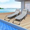 Set of 2 Outdoor Chaise Lounge with Detachable Pocket and Pillow;  Portable Adjustable Patio Sun Lounge Chair for Garden; Beach;  Sunbathing - grey