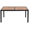 7-Piece Outdoor Patio Dining Set, Garden PE Rattan Wicker Dining Table and Chairs Set, Acacia Wood Tabletop, Stackable Armrest Chairs with Cushions -