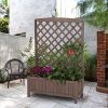 Wooden Planter Box Raised Garden Bed With Trellis - Brown - Wood