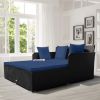 Spacious Outdoor Rattan Daybed with Upholstered Cushion - Navy