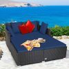 Spacious Outdoor Rattan Daybed with Upholstered Cushion - Navy