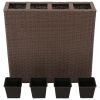 Garden Raised Bed with 4 Pots 2 pcs Poly Rattan Brown - Brown