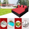 Spacious Outdoor Rattan Daybed with Upholstered Cushion - Red